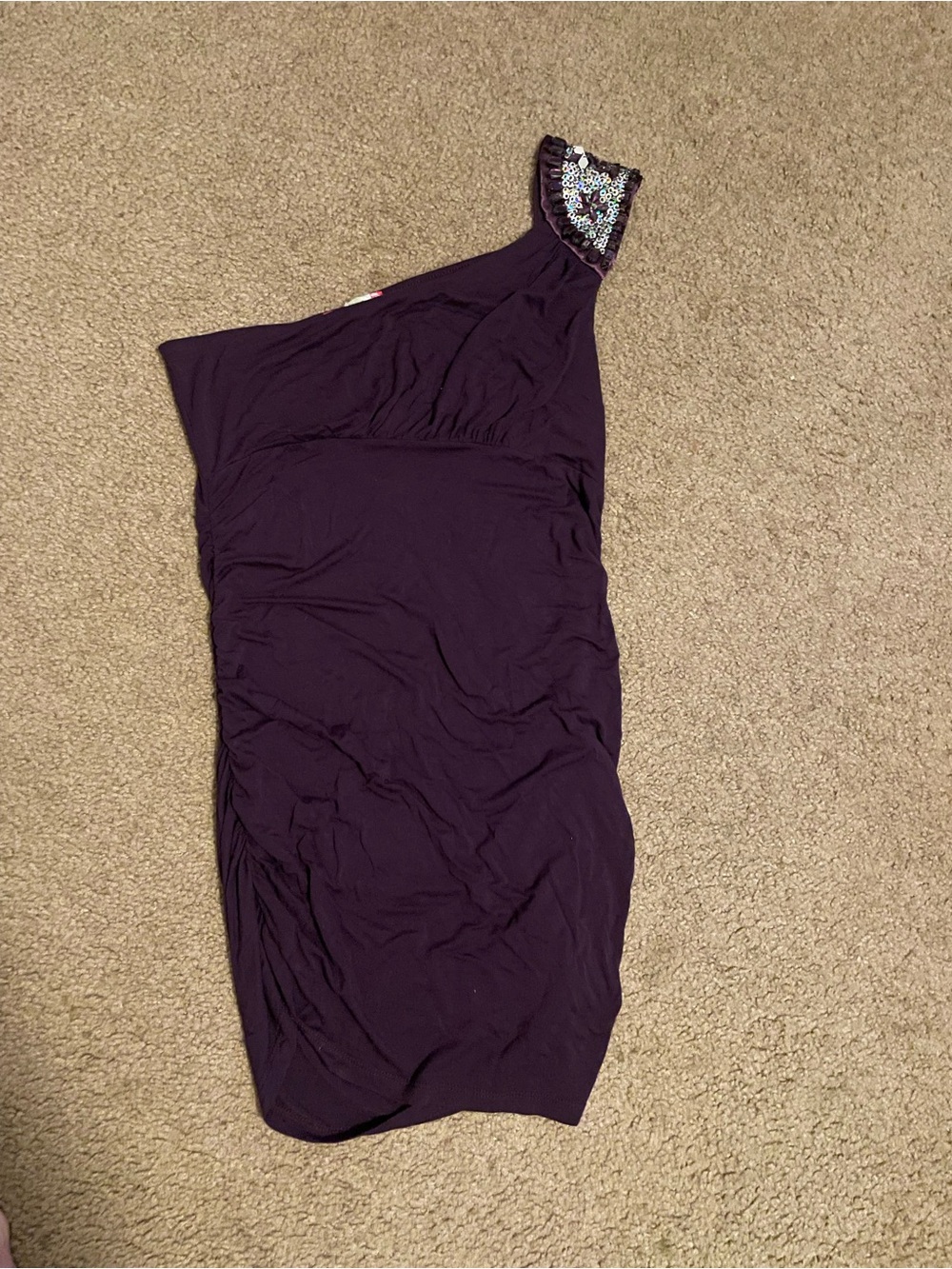 Body Central Plum One-Shoulder Dress with Sequin Accent